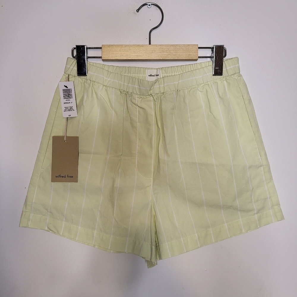 Wilfred Free Organic Cotton Striped Elastic Waist Breeze Shorts Yellow Size S